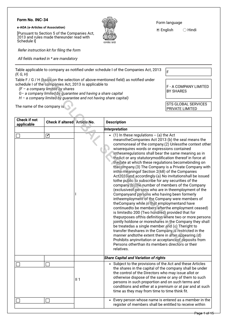 Articles of Association